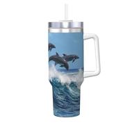 YWSOTRE Delfino tursiope comune,Tazza Ice Bully da 40 oz con manico, in acciaio inossidabile, con borraccia