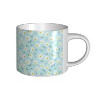 YWSOTRE Delicata margherita floreale blu e bianca, Tazza in ceramica di grande capacità, tazza da tè, tazza da caffè 450 ml