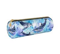 YWSOTRE Dipingere il delfino, Astuccio portapenne cilindrico Astuccio portapenne in pelle portatile con astuccio cosmetico con cerniera