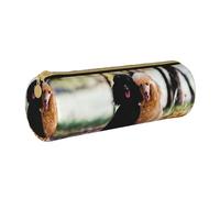 YWSOTRE Due barboncini reali in autunno, Astuccio portapenne cilindrico Astuccio portapenne in pelle portatile con astuccio cosmetico con cerniera