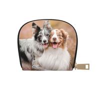 YWSOTRE Due pastori australiani Border Collie, Custodia per carte in pelle PU Elegante porta carte di credito Porta carte di credito