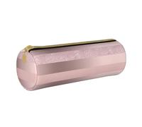 YWSOTRE Elegante striscia rosa cipria glitter oro rosa, Astuccio portapenne cilindrico Astuccio portapenne in pelle portatile con astuccio cosmetico con cerniera