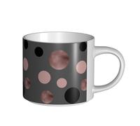 YWSOTRE Eleganti cerchi neri rosa cipria in finto oro rosa, Tazza in ceramica di grande capacità, tazza da tè, tazza da caffè 450 ml