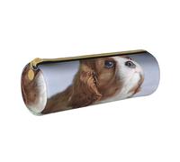 YWSOTRE Faccia del Cavalier King Charles Spaniel, Astuccio portapenne cilindrico Astuccio portapenne in pelle portatile con astuccio cosmetico con cerniera