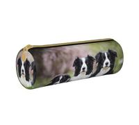 YWSOTRE Famiglia dei Border Collie, Astuccio portapenne cilindrico Astuccio portapenne in pelle portatile con astuccio cosmetico con cerniera