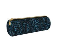YWSOTRE Fantastica stampa animalier leopardo blu, Astuccio portapenne cilindrico Astuccio portapenne in pelle portatile con astuccio cosmetico con cerniera