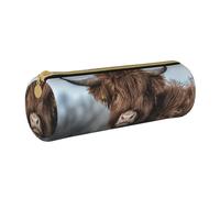 YWSOTRE Fauna selvatica scozzese della mucca dell'altopiano, Astuccio portapenne cilindrico Astuccio portapenne in pelle portatile con astuccio cosmetico con cerniera