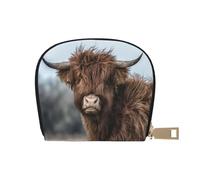 YWSOTRE Fauna selvatica scozzese della mucca dell'altopiano, Custodia per carte in pelle PU Elegante porta carte di credito Porta carte di credito