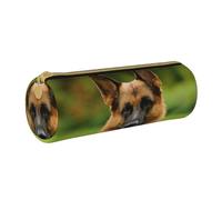 YWSOTRE Felice pastore tedesco stampato, Astuccio portapenne cilindrico Astuccio portapenne in pelle portatile con astuccio cosmetico con cerniera
