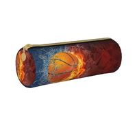 YWSOTRE Fiamme e gocce d'acqua di basket, Astuccio portapenne cilindrico Astuccio portapenne in pelle portatile con astuccio cosmetico con cerniera