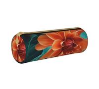 YWSOTRE Fiore dell'alzavola e dell'arancio, Astuccio portapenne cilindrico Astuccio portapenne in pelle portatile con astuccio cosmetico con cerniera