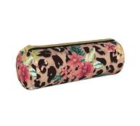YWSOTRE Fiore leopardo vintage stampato, Astuccio portapenne cilindrico Astuccio portapenne in pelle portatile con astuccio cosmetico con cerniera