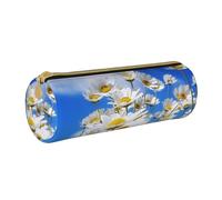 YWSOTRE Fiore profumato della margherita, Astuccio portapenne cilindrico Astuccio portapenne in pelle portatile con astuccio cosmetico con cerniera