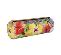YWSOTRE Fiori dell'orchidea del giglio dell'acquerello, Astuccio portapenne cilindrico Astuccio portapenne in pelle portatile con astuccio cosmetico con cerniera