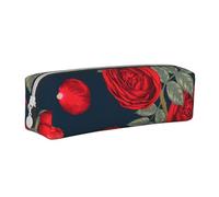 YWSOTRE Fiori di rose rosse, Astuccio per matite Astuccio per penne Astuccio per matite in pelle portatile con astuccio cosmetico con cerniera