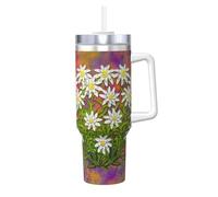 YWSOTRE Fiori di stella alpina svizzeri,Tazza Ice Bully da 40 oz con manico, in acciaio inossidabile, con borraccia