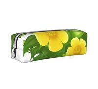 YWSOTRE Fiori Gialli Nel Cespuglio Verde, Astuccio per matite Astuccio per penne Astuccio per matite in pelle portatile con astuccio cosmetico con cerniera