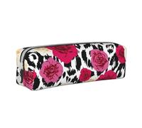 YWSOTRE Fiori leopardati colorati, Astuccio per matite Astuccio per penne Astuccio per matite in pelle portatile con astuccio cosmetico con cerniera