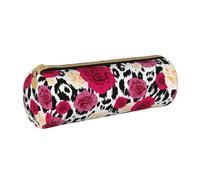 YWSOTRE Fiori leopardati colorati, Astuccio portapenne cilindrico Astuccio portapenne in pelle portatile con astuccio cosmetico con cerniera