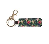 YWSOTRE Fiori tropicali Frangipani Ibisco Natura, Portachiavi in pelle PU, portachiavi con anello portachiavi, organizer, 1 pz