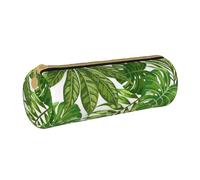 YWSOTRE Foglie tropicali Fogliame di palma esotica Giungla Moda Pianta Natura Verde, Astuccio portapenne cilindrico Astuccio portapenne in pelle portatile con astuccio cosmetico con cerniera