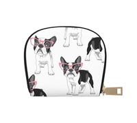 YWSOTRE Frenchie nero Cartoon Bulldog francese Occhiali rosa Cane bianco, Custodia per carte in pelle PU Elegante porta carte di credito Porta carte di credito