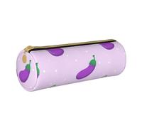 YWSOTRE Frutta Verdura Melanzane, Astuccio portapenne cilindrico Astuccio portapenne in pelle portatile con astuccio cosmetico con cerniera