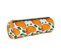 YWSOTRE Frutto Del Modello Di Mango E Foglie, Astuccio portapenne cilindrico Astuccio portapenne in pelle portatile con astuccio cosmetico con cerniera