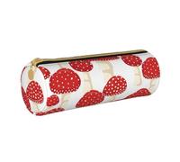 YWSOTRE Funghi rossi dell'agarico di mosca, Astuccio portapenne cilindrico Astuccio portapenne in pelle portatile con astuccio cosmetico con cerniera