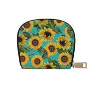 YWSOTRE Girasoli D'epoca Su Verde Acqua, Custodia per carte in pelle PU Elegante porta carte di credito Porta carte di credito