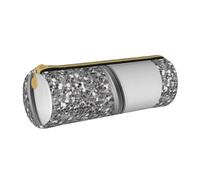 YWSOTRE Glam argento finto glitter, Astuccio portapenne cilindrico Astuccio portapenne in pelle portatile con astuccio cosmetico con cerniera