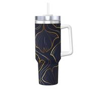 YWSOTRE Gradiente dorato lineare con foglie di Ginkgo Biloba,Tazza Ice Bully da 40 oz con manico, in acciaio inossidabile, con borraccia