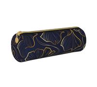 YWSOTRE Gradiente Lineare Dorato Con Foglie Di Ginkgo Biloba, Astuccio portapenne cilindrico Astuccio portapenne in pelle portatile con astuccio cosmetico con cerniera