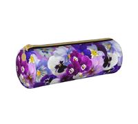 YWSOTRE Grafica Pansy Pasqua Fiori primaverili, Astuccio portapenne cilindrico Astuccio portapenne in pelle portatile con astuccio cosmetico con cerniera