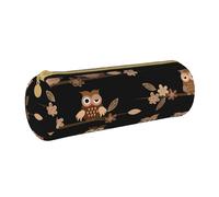 YWSOTRE Gufi svegli del fumetto marrone, Astuccio portapenne cilindrico Astuccio portapenne in pelle portatile con astuccio cosmetico con cerniera