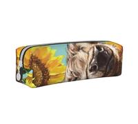 YWSOTRE Highl E Mucca Con I Girasoli, Astuccio per matite Astuccio per penne Astuccio per matite in pelle portatile con astuccio cosmetico con cerniera
