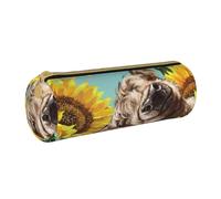 YWSOTRE Highl E Mucca Con I Girasoli, Astuccio portapenne cilindrico Astuccio portapenne in pelle portatile con astuccio cosmetico con cerniera