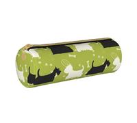 YWSOTRE Hund sagoma Scottie Westie livello, Astuccio portapenne cilindrico Astuccio portapenne in pelle portatile con astuccio cosmetico con cerniera