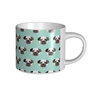 YWSOTRE Illustrazione di un cucciolo di carlino blu, modello per bambini, Tazza in ceramica di grande capacità, tazza da tè, tazza da caffè 450 ml