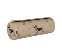 YWSOTRE Impronte dei piedi del pastore tedesco, Astuccio portapenne cilindrico Astuccio portapenne in pelle portatile con astuccio cosmetico con cerniera