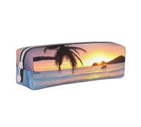YWSOTRE Isola tropicale della palma di alba, Astuccio per matite Astuccio per penne Astuccio per matite in pelle portatile con astuccio cosmetico con cerniera