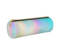 YWSOTRE Lamina di ologramma con texture arcobaleno molto bella, Astuccio portapenne cilindrico Astuccio portapenne in pelle portatile con astuccio cosmetico con cerniera