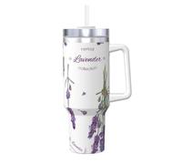 YWSOTRE Lavanda su Provenza colorata d'epoca,Tazza Ice Bully da 40 oz con manico, in acciaio inossidabile, con borraccia