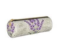 YWSOTRE Lavande Sulla Cartolina D'epoca, Astuccio portapenne cilindrico Astuccio portapenne in pelle portatile con astuccio cosmetico con cerniera