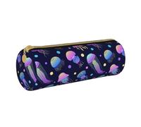YWSOTRE Le meduse si illuminano al buio, Astuccio portapenne cilindrico Astuccio portapenne in pelle portatile con astuccio cosmetico con cerniera