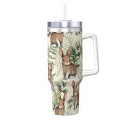 YWSOTRE Lepre dietro la foglia,Tazza Ice Bully da 40 oz con manico, in acciaio inossidabile, con borraccia