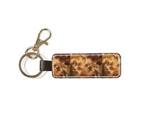 YWSOTRE Lino autunnale marrone beige foglie dorate, Portachiavi in pelle PU, portachiavi con anello portachiavi, organizer, 1 pz