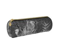 YWSOTRE Lupo selvaggio stampato, Astuccio portapenne cilindrico Astuccio portapenne in pelle portatile con astuccio cosmetico con cerniera