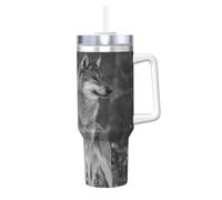 YWSOTRE Lupo selvaggio stampato,Tazza Ice Bully da 40 oz con manico, in acciaio inossidabile, con borraccia