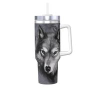 YWSOTRE Lupo stampato in 3D,Tazza Ice Bully da 40 oz con manico, in acciaio inossidabile, con borraccia